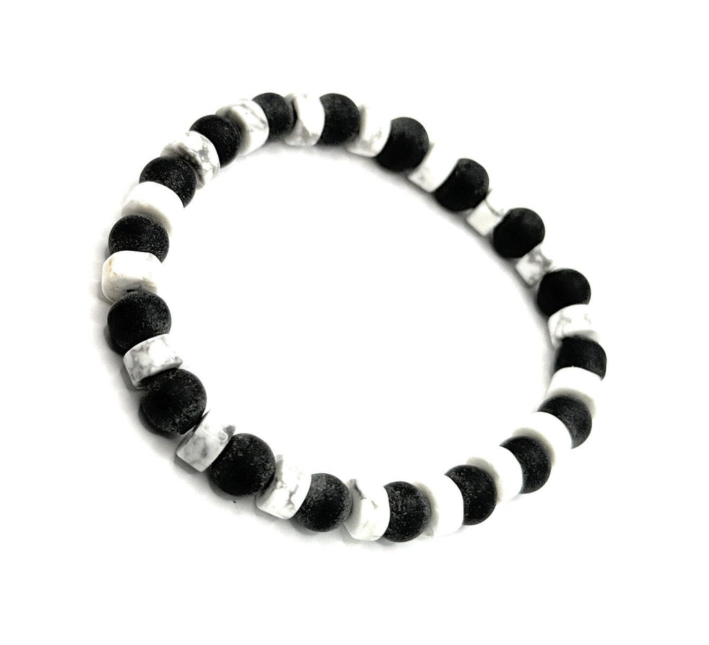 Matte Black Onyx, Heishi White Howlite Beaded Bracelet – 6mm - Shop of Small Creations, LLC