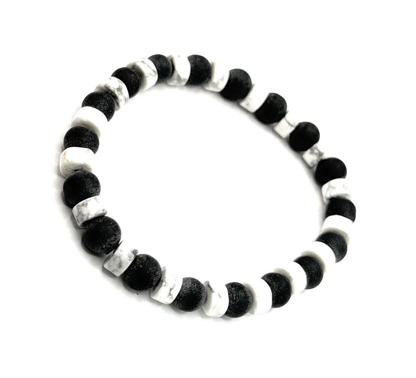 Matte Black Onyx, Heishi White Howlite Beaded Bracelet – 6mm - Shop of Small Creations, LLC