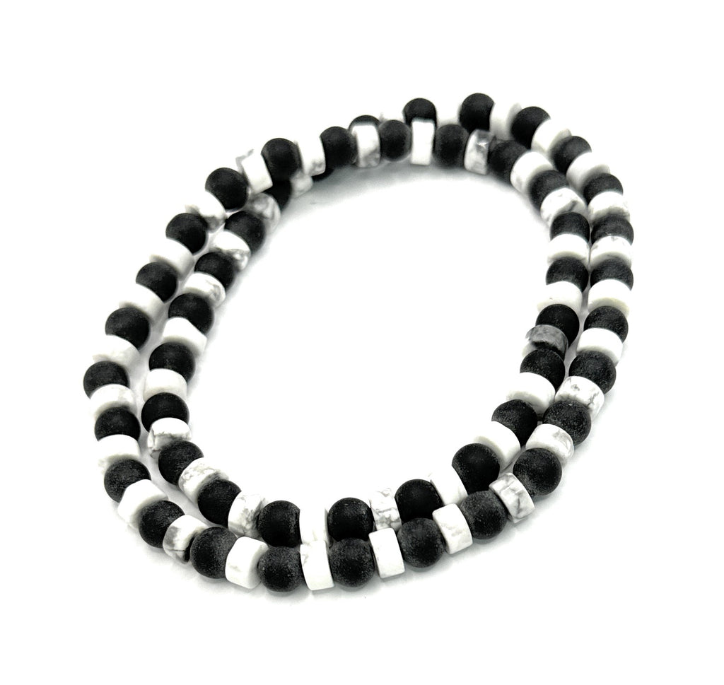 Matte Black Onyx, Heishi White Howlite Beaded Necklace – 6mm - Shop of Small Creations, LLC