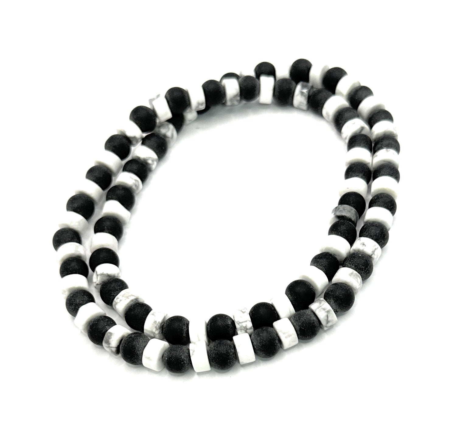 Matte Black Onyx, Heishi White Howlite Beaded Necklace – 6mm - Shop of Small Creations, LLC