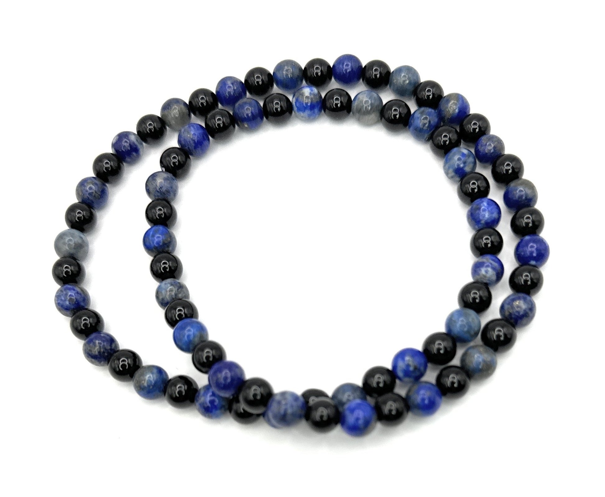 Lapis Lazuli, Black Onyx Beaded Necklace - 6mm - Shop of Small Creations, LLC