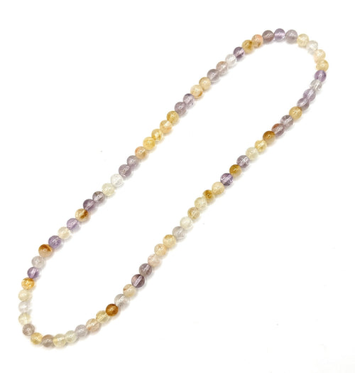 Multicolor round beaded stretch necklace, lilac and amber beads