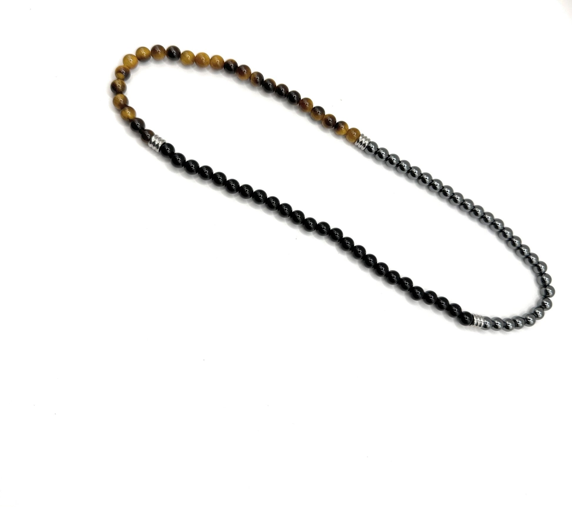 Black Onyx, Hematite, Tiger Eye Beaded Necklace - 6mm - Shop of Small Creations, LLC