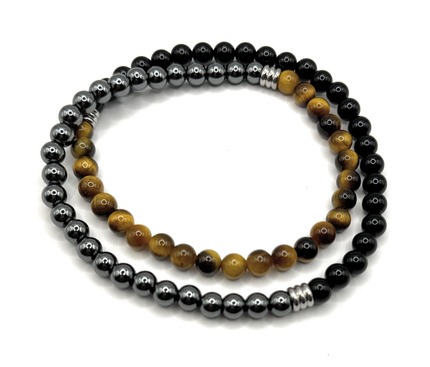 Black Onyx, Hematite, Tiger Eye Beaded Necklace - 6mm - Shop of Small Creations, LLC