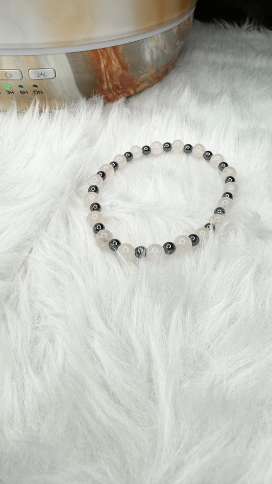 Tiny Hematite (4mm), Rose Quartz Beaded Bracelet - 6mm, 4mm - Shop of Small Creations, LLC