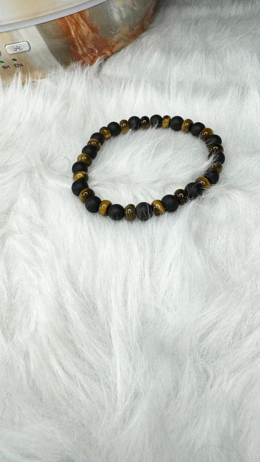 Matte Black Onyx, Rondelle Tiger Eye Bracelet – 6mm - Shop of Small Creations, LLC