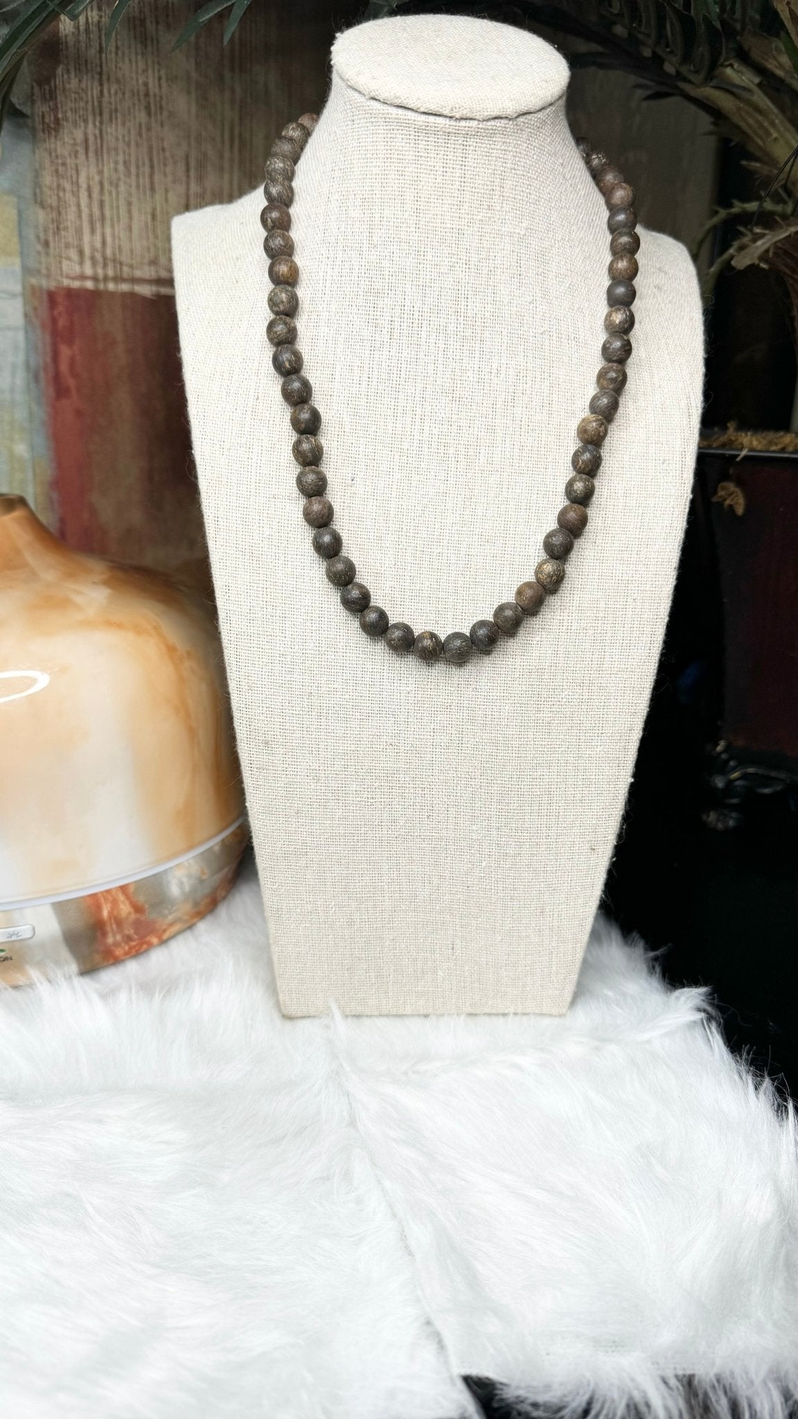 Matte Bronzite Beaded Necklace - 8mm - Shop of Small Creations, LLC