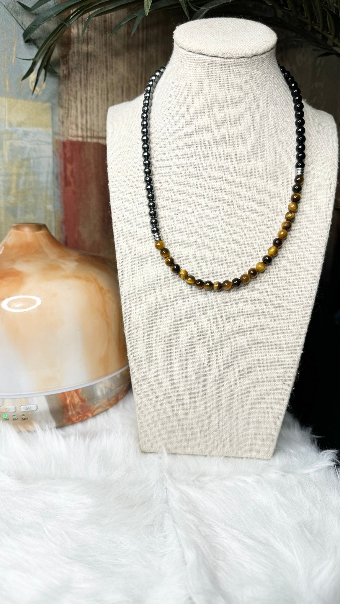 Black Onyx, Hematite, Tiger Eye Beaded Necklace - 6mm - Shop of Small Creations, LLC