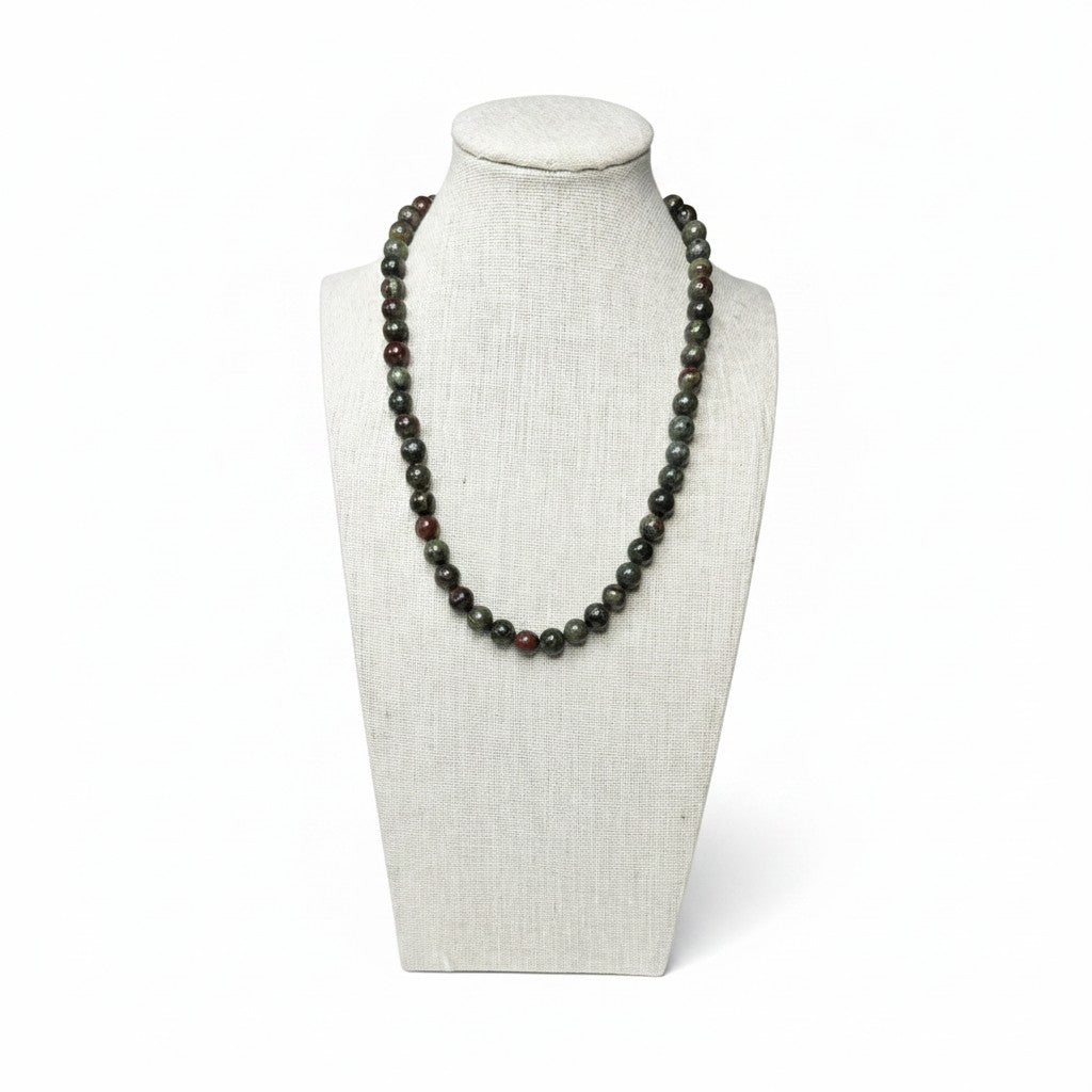 Dragon Blood Jasper Beaded Stretch Necklace 8mm | Strength Courage Vitality, Healing Crystal Jewelry, Gift for Him