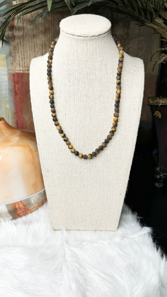 Matte Tiger Eye Beaded Necklace - 6mm - Shop of Small Creations, LLC