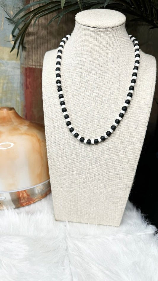 Matte Black Onyx, Heishi White Howlite Beaded Necklace – 6mm - Shop of Small Creations, LLC