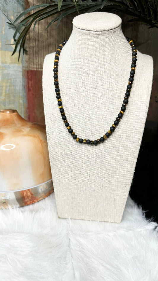 Matte Black Onyx, Rondelle Tiger Eye Necklace – 6mm - Shop of Small Creations, LLC