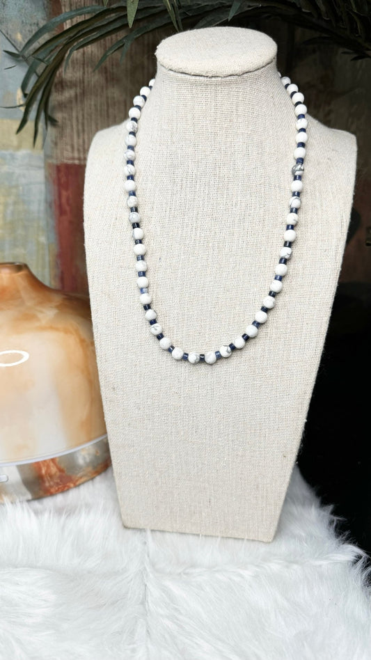 White Howlite, Tiny Heishi Sodalite Beaded Necklace - 4mm, 6mm - Shop of Small Creations, LLC