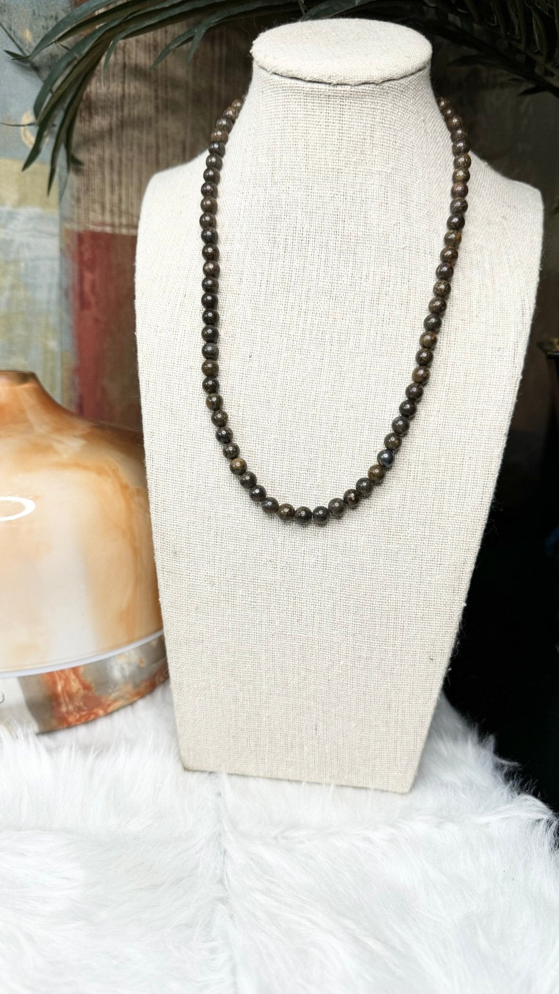 Bronzite Beaded Necklace - 6mm - Shop of Small Creations, LLC