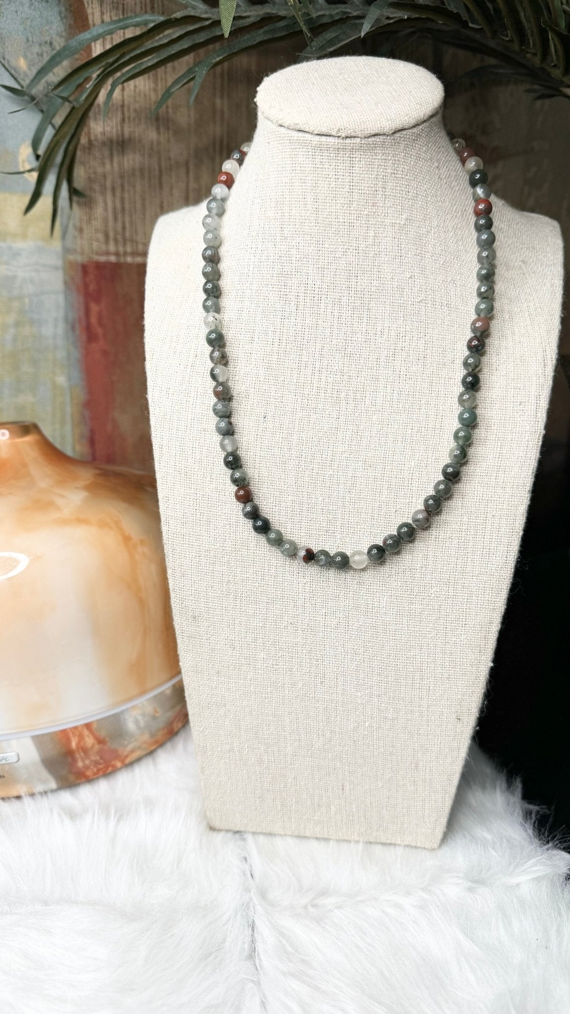 African Bloodstone Beaded Necklace - 6mm - Shop of Small Creations, LLC