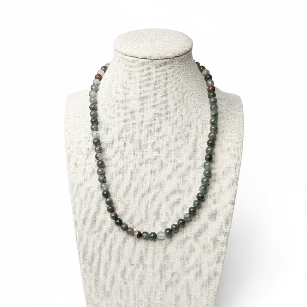 African Bloodstone Beaded Stretch Necklace 6mm | Grounding Protection Vitality, Healing Crystal Jewelry, Gift for Her
