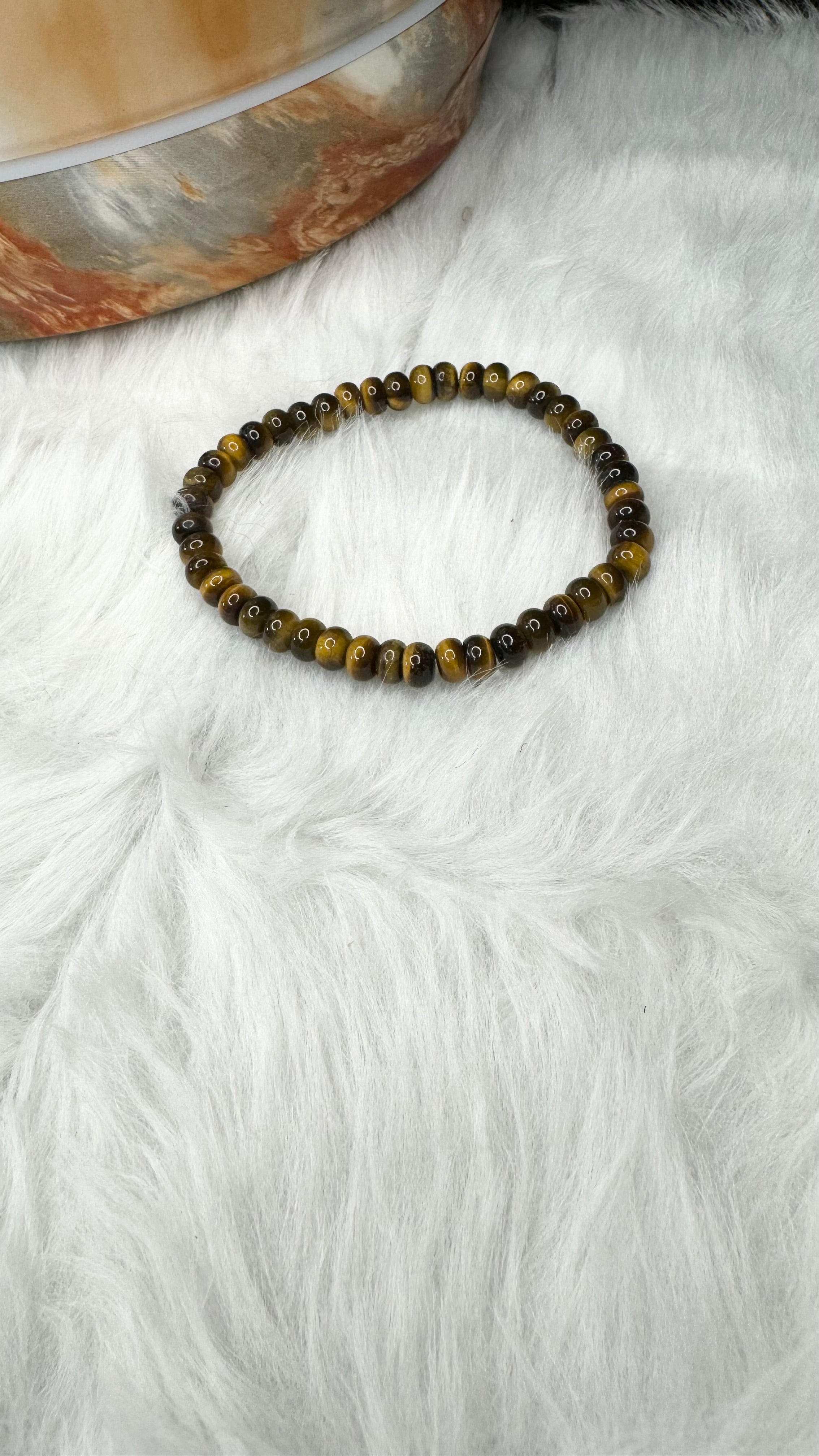 Tiger Eye Rondelle Beaded Bracelet– 6mm | Handmade, Stretch