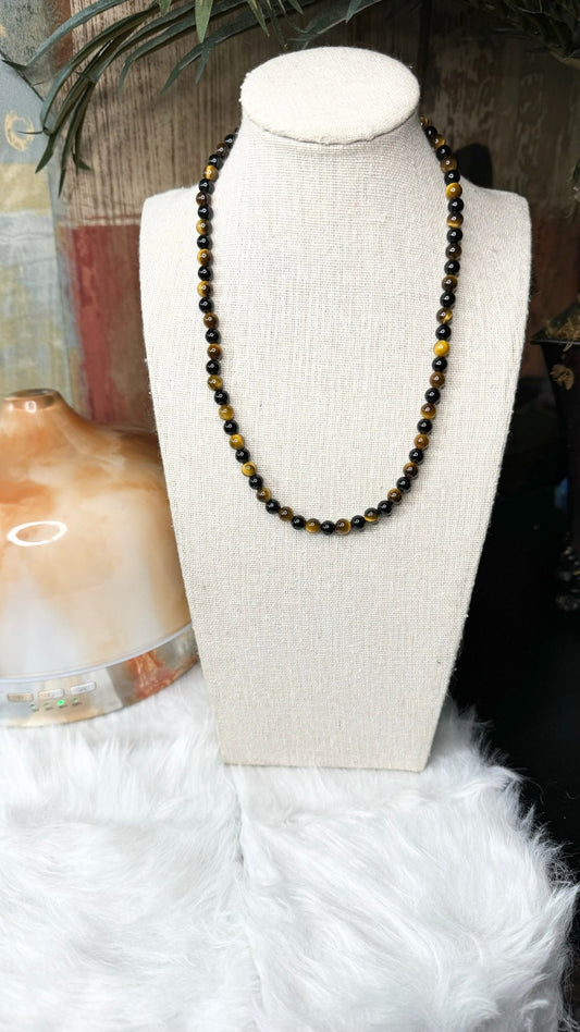 Black Onyx, Tiger Eye Beaded Necklace - 6mm - Shop of Small Creations, LLC