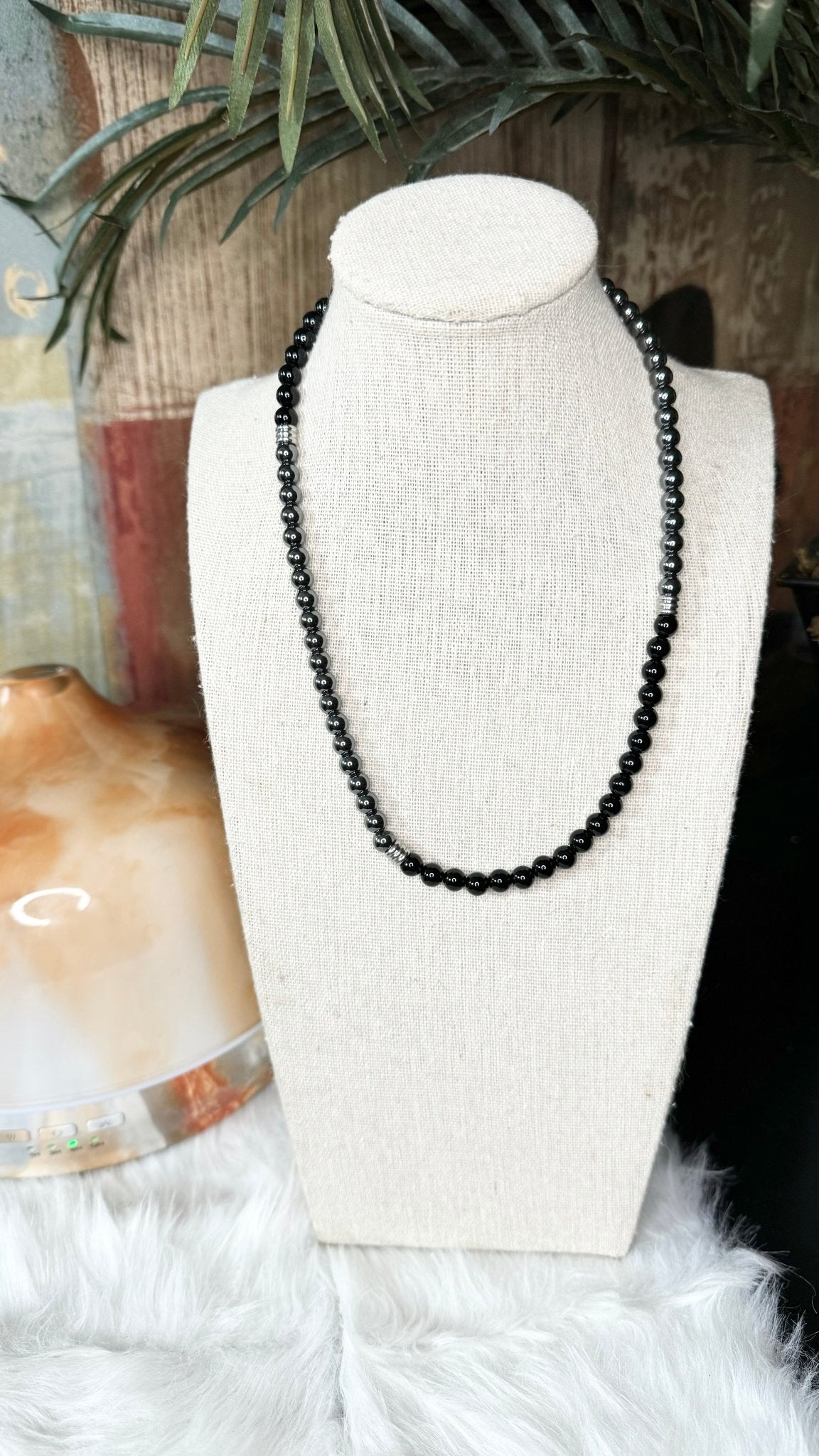 Black Onyx, Hematite Beaded Necklace – 6mm - Shop of Small Creations, LLC