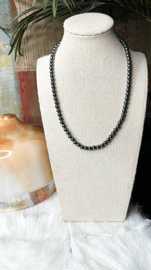 Hematite Beaded Necklace - 6mm - Shop of Small Creations, LLC