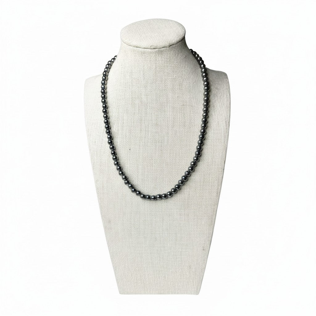 Hematite Beaded Stretch Necklace 6mm | Grounding Protection Strength, Healing Crystal Jewelry, Gift for Her