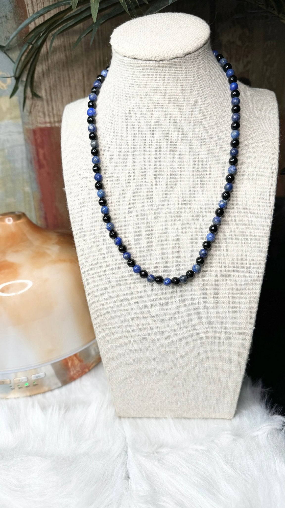 Lapis Lazuli, Black Onyx Beaded Necklace - 6mm - Shop of Small Creations, LLC