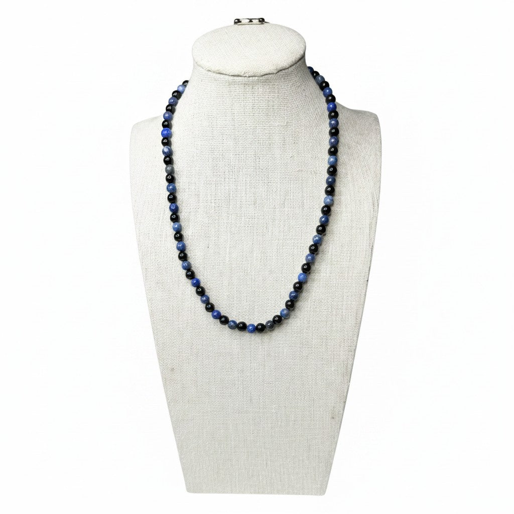 Lapis Lazuli + Black Onyx Beaded Stretch Necklace 6mm | Wisdom Truth Clarity, Healing Crystal Jewelry, Gift for Her
