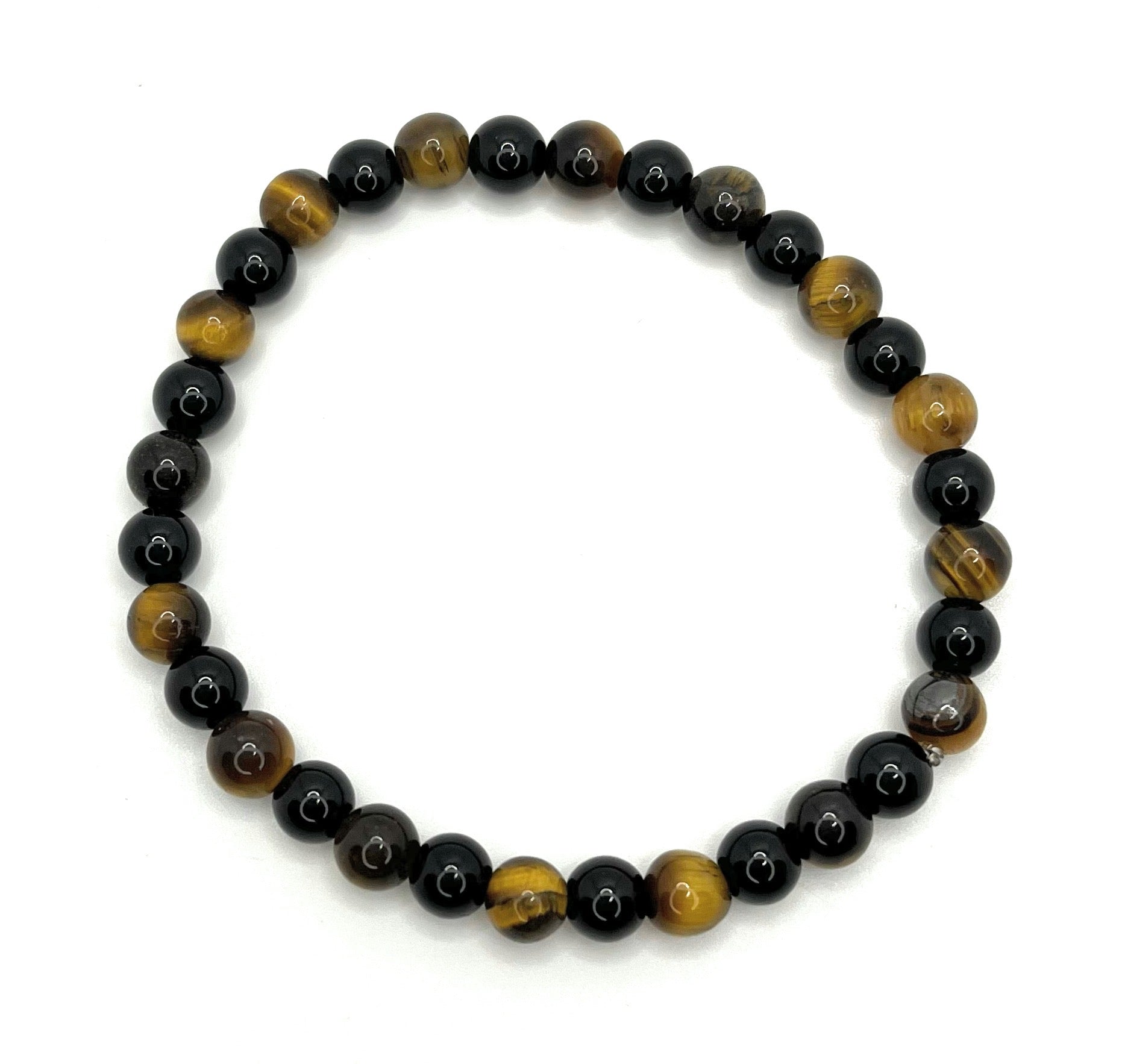 Black Onyx + Tiger’s Eye Beaded Stretch Bracelet 6mm • Stretchy Durable Cord • Protection &amp; Focus Jewelry