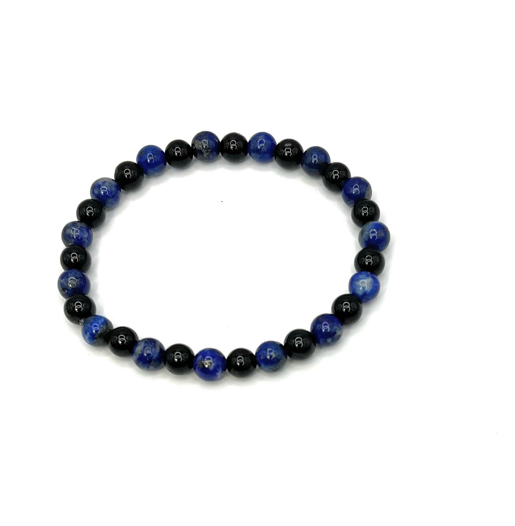 Lapis Lazuli, Black Onyx Beaded Bracelet - 6mm - Shop of Small Creations, LLC