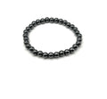 Hematite beaded stretch bracelet, dark gray round beads with shiny silver accents