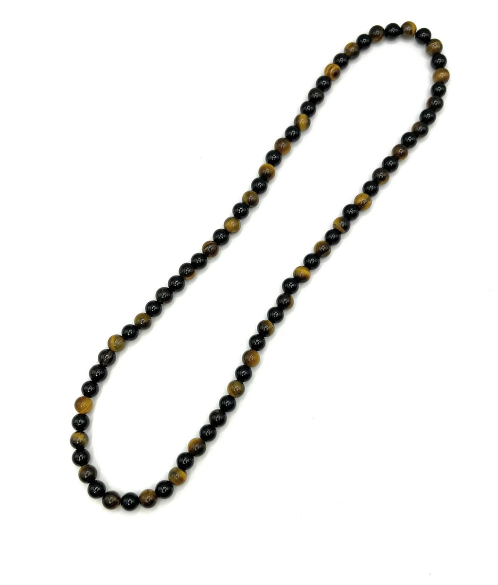 Black Onyx, Tiger Eye Beaded Necklace - 6mm - Shop of Small Creations, LLC