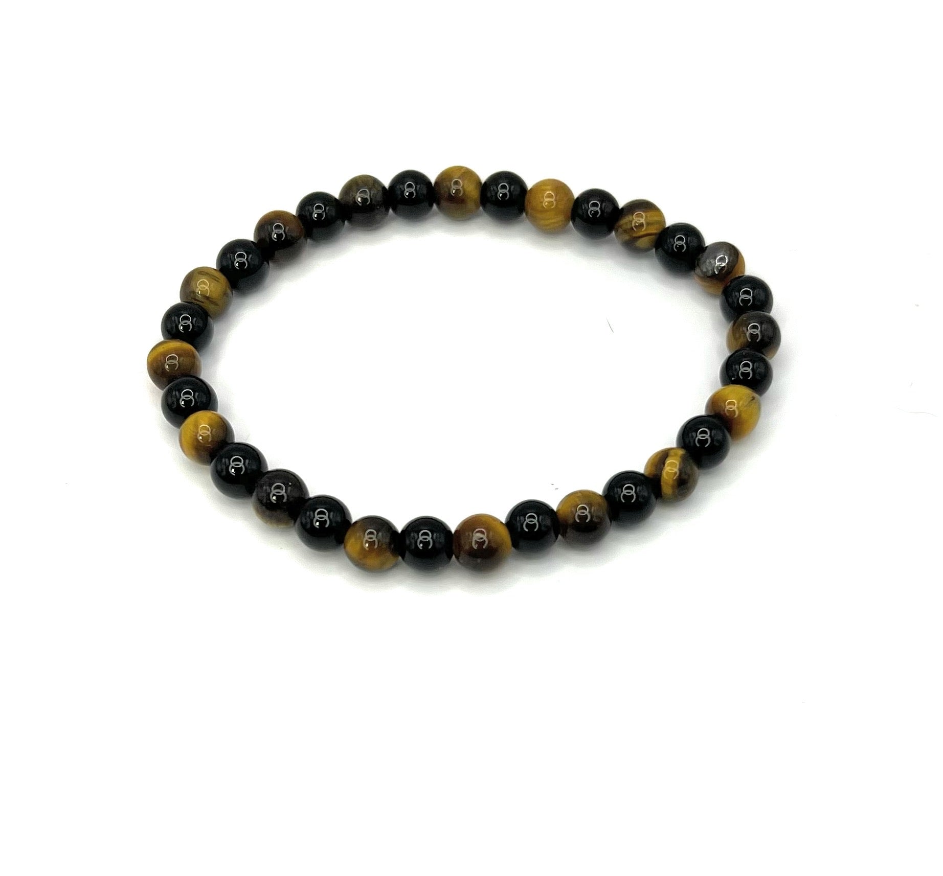 Black Onyx + Tiger’s Eye Beaded Stretch Bracelet 6mm • Stretchy Durable Cord • Protection &amp; Focus Jewelry