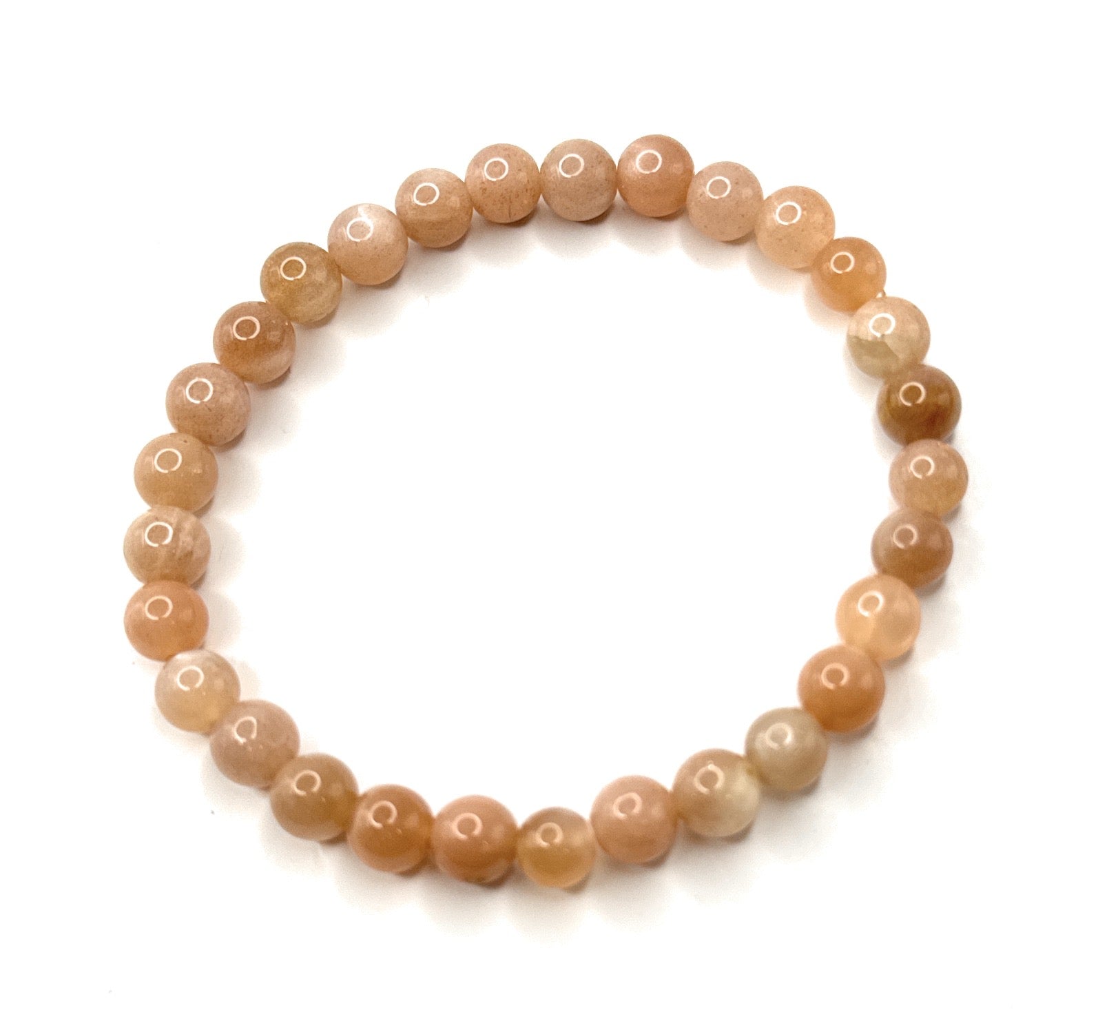 Peach Moonstone Beaded Bracelet - 6mm - Shop of Small Creations, LLC