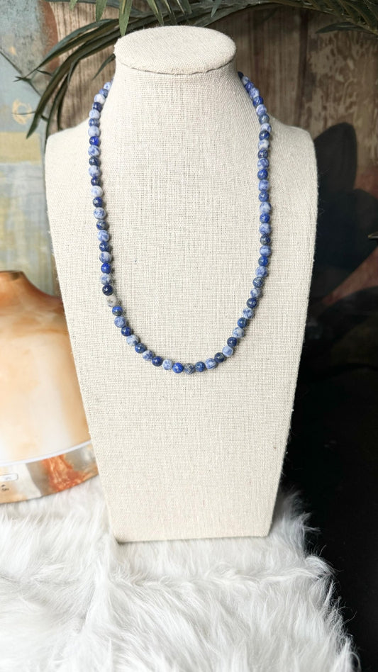 Lapis Lazuli, Matte Brazil Sodalite Beaded Necklace – 6 - 7mm - Shop of Small Creations, LLC