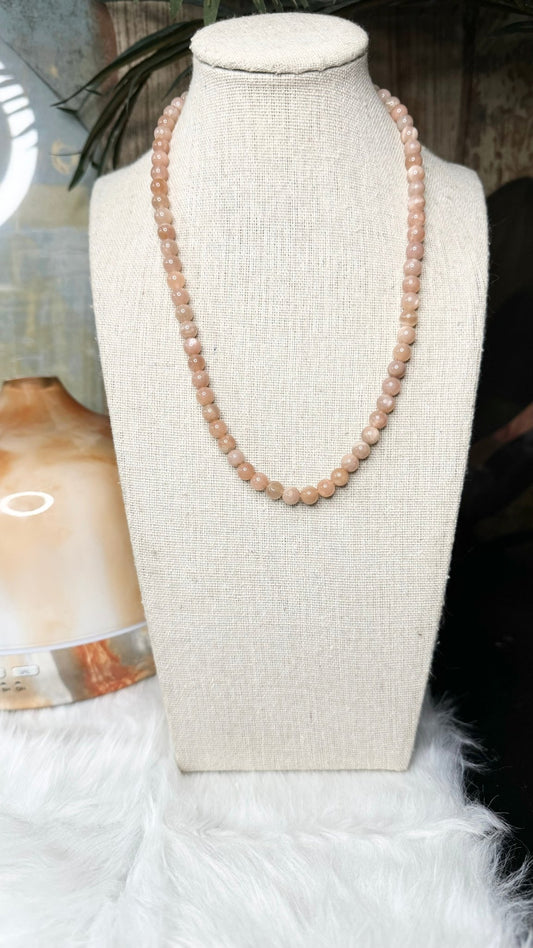 Peach Moonstone Beaded Necklace - 6mm - Shop of Small Creations, LLC