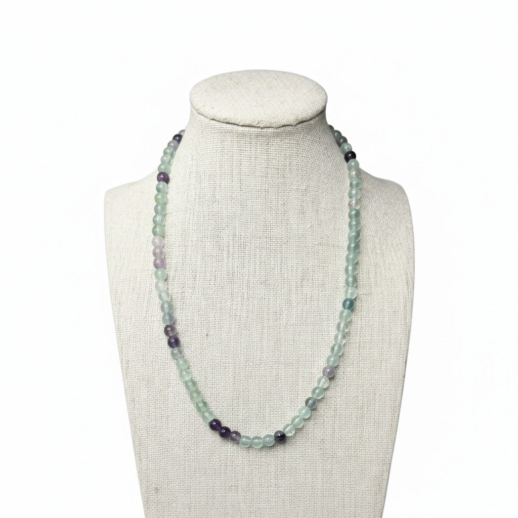 Fluorite Beaded Stretch Necklace 6mm | Focus Clarity Calm, Healing Crystal Jewelry, Gift for Her