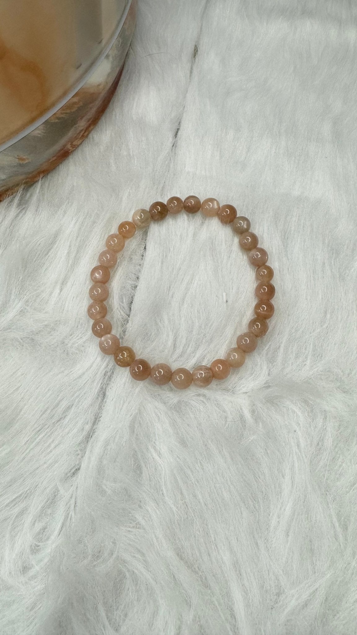 Peach Moonstone Beaded Bracelet - 6mm - Shop of Small Creations, LLC