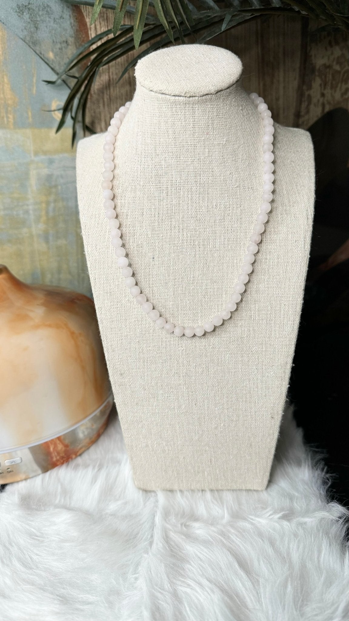 Matte Rose Quartz Beaded Necklace - 6mm - Shop of Small Creations, LLC