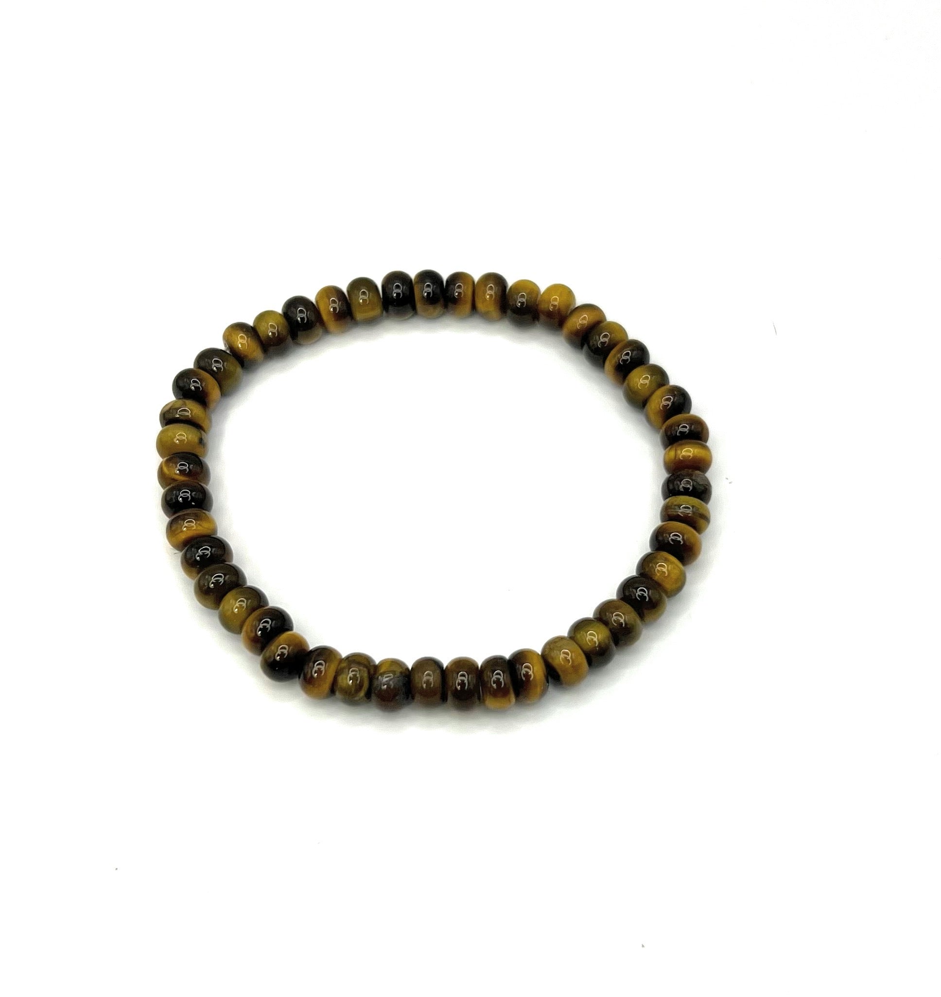 Tiger Eye Rondelle Beaded Bracelet– 6mm | Handmade, Stretch
