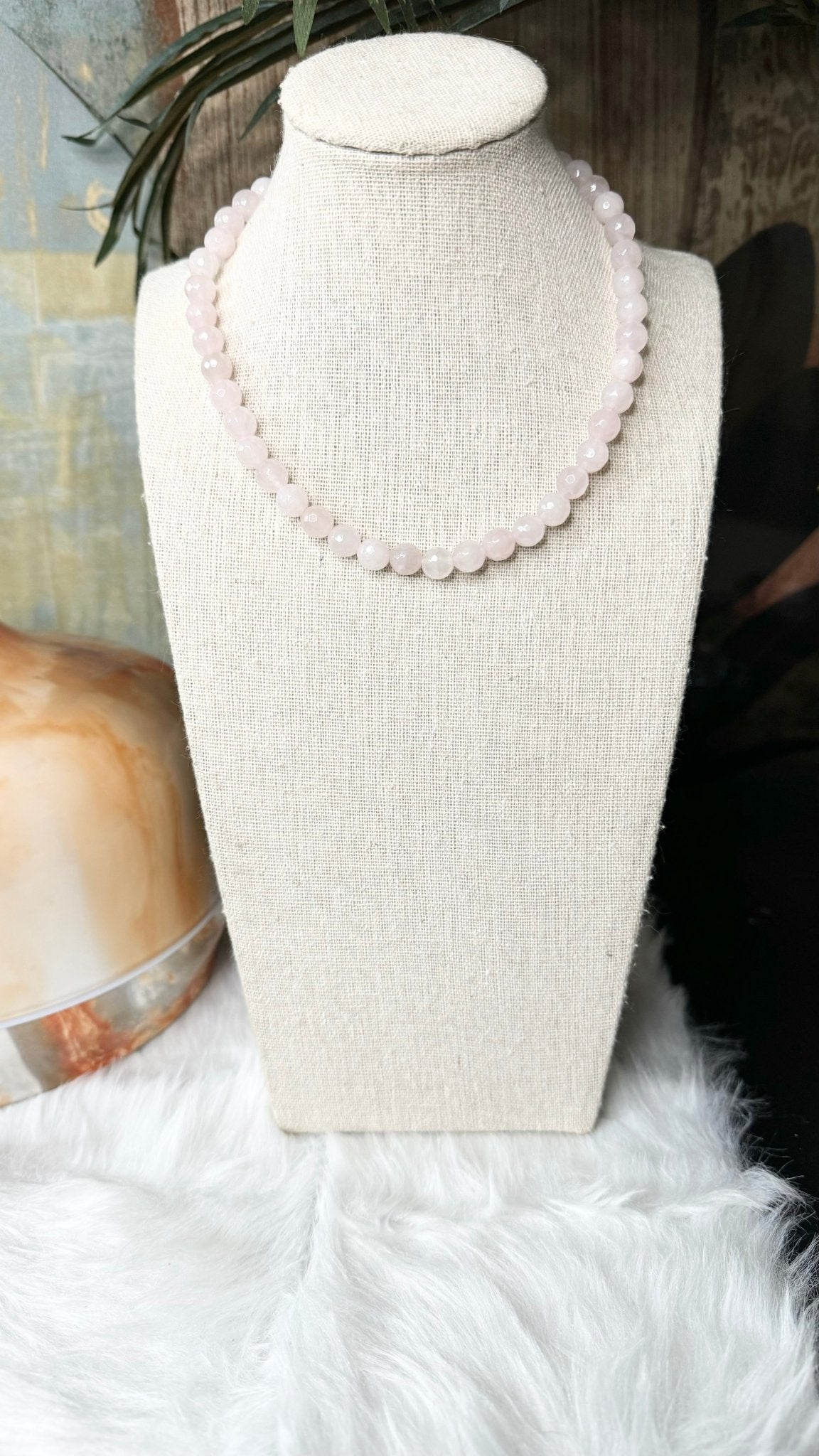 Faceted Rose Quartz Beaded Necklace - 8mm - Shop of Small Creations, LLC