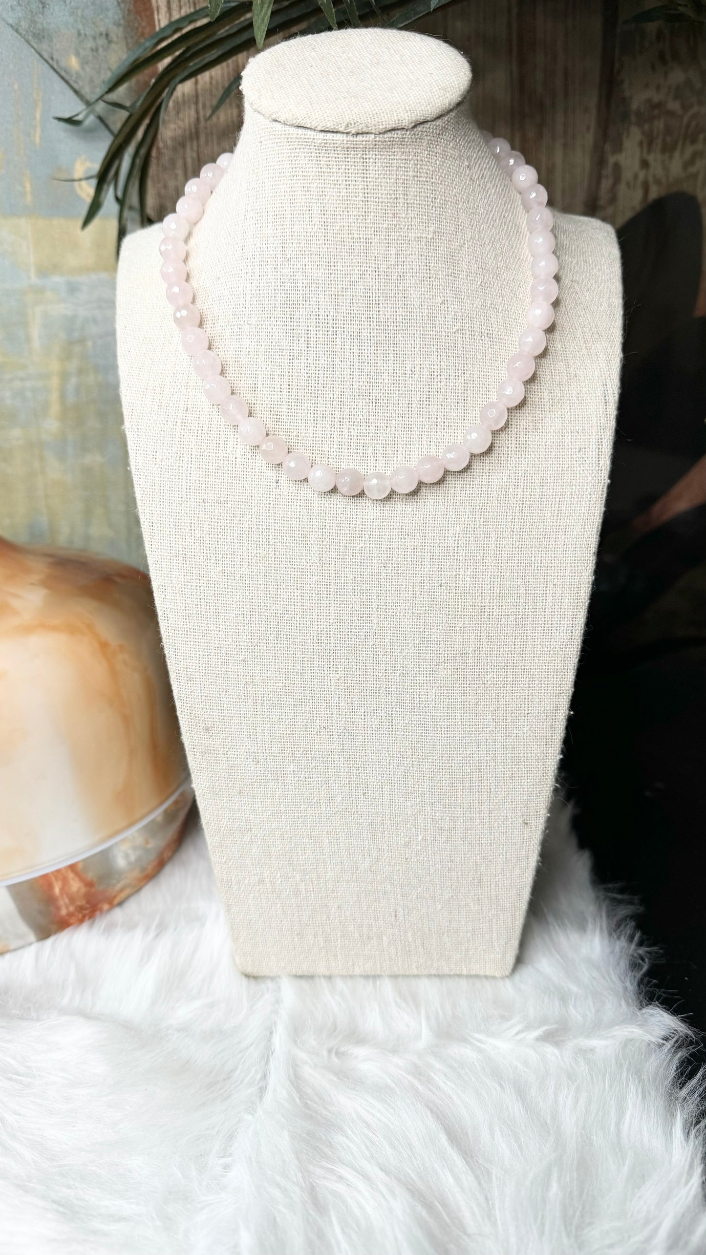 Faceted Rose Quartz Beaded Necklace - 8mm