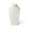 Rose quartz beaded stretch necklace with pale pink faceted beads, loop collar
