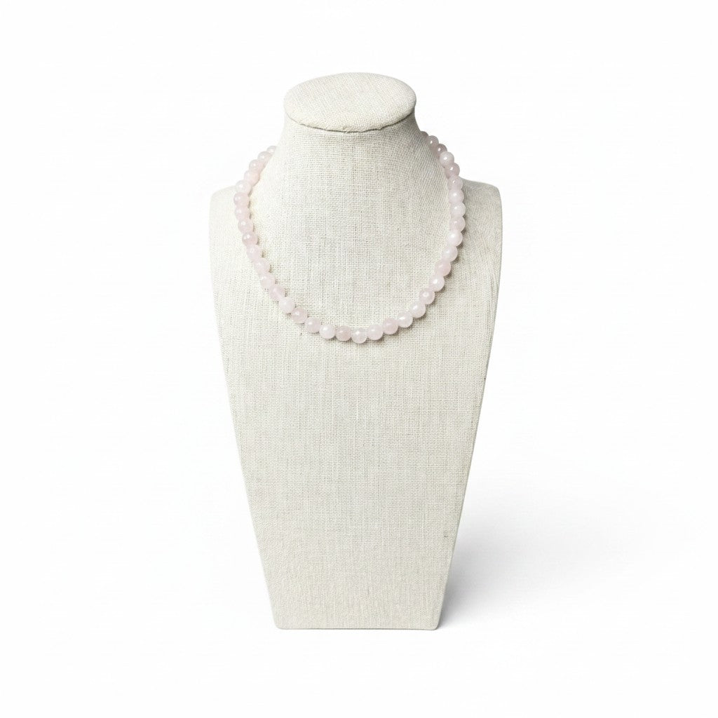 Faceted Rose Quartz Beaded Stretch Necklace 8mm | Love Self Care Compassion, Healing Crystal Jewelry, Gift for Her