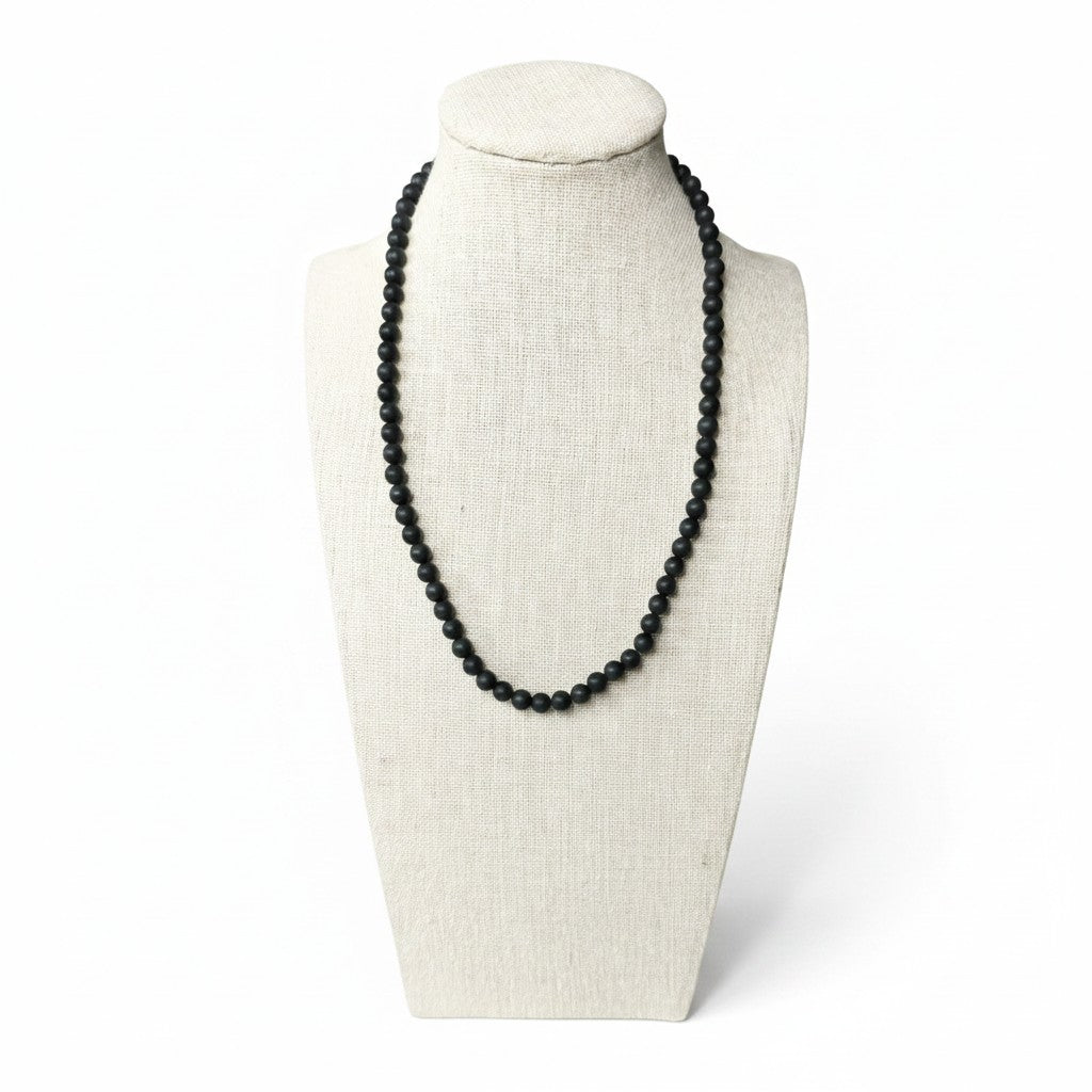 Matte Black Onyx Beaded Stretch Necklace 6mm | Protection Grounding Strength, Healing Crystal Jewelry, Gift for Him