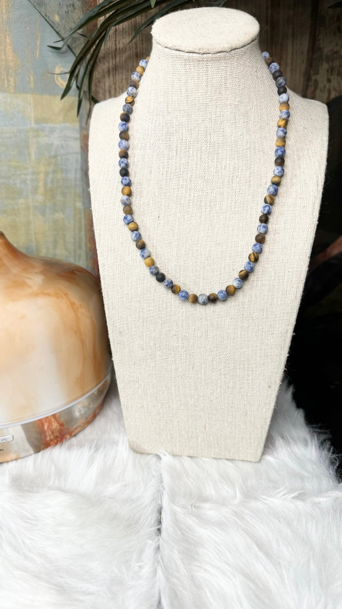 Matte Brazil Sodalite, Matte Tiger Eye Beaded Necklace – 6mm - Shop of Small Creations, LLC