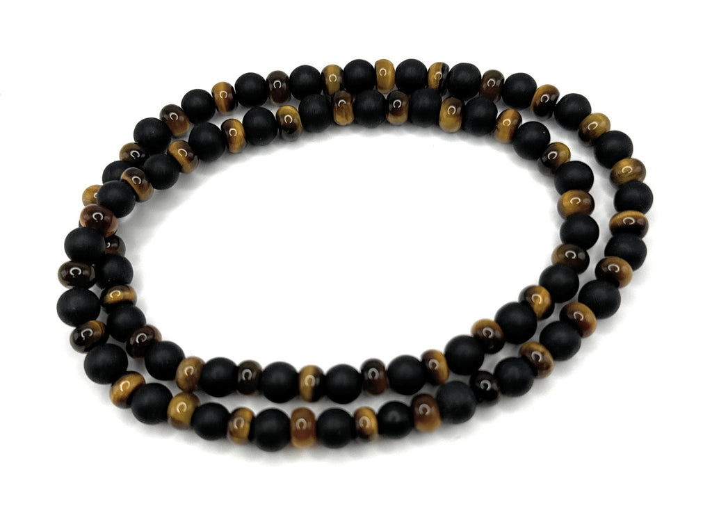 Matte Black Onyx, Rondelle Tiger Eye Necklace – 6mm - Shop of Small Creations, LLC