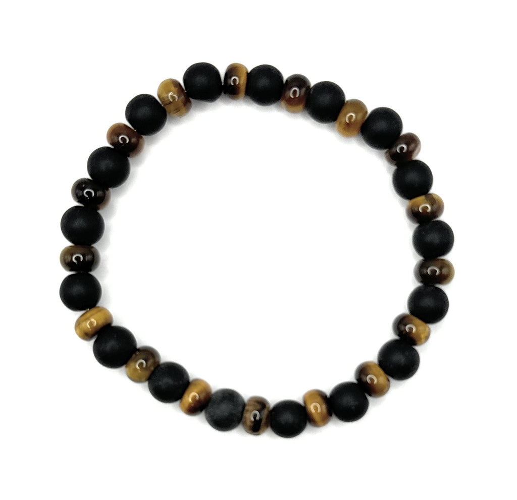 Matte Black Onyx, Rondelle Tiger Eye Bracelet – 6mm - Shop of Small Creations, LLC