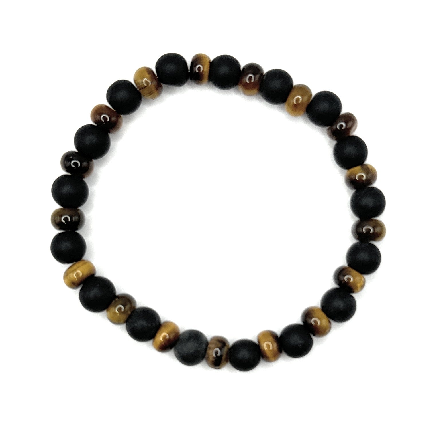 Matte Black Onyx, Rondelle Tiger Eye Bracelet – 6mm - Shop of Small Creations, LLC