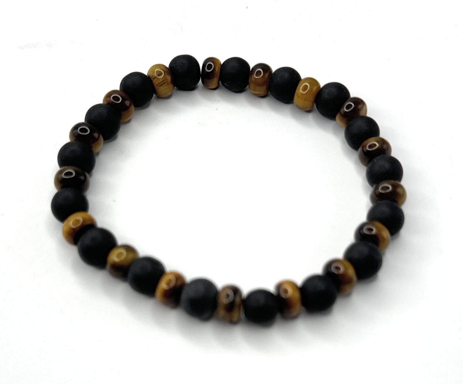 Matte Black Onyx, Rondelle Tiger Eye Bracelet – 6mm - Shop of Small Creations, LLC