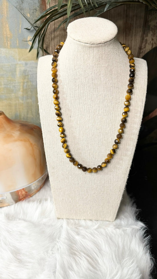 Faceted Tiger Eye Beaded Necklace - 8mm - Shop of Small Creations, LLC